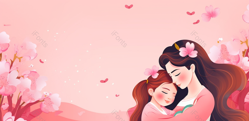长发妈妈长发女孩粉色感恩母亲节插画背景图,插画/手绘图,插画/手绘图库,插画/手绘图下载,插画/手绘